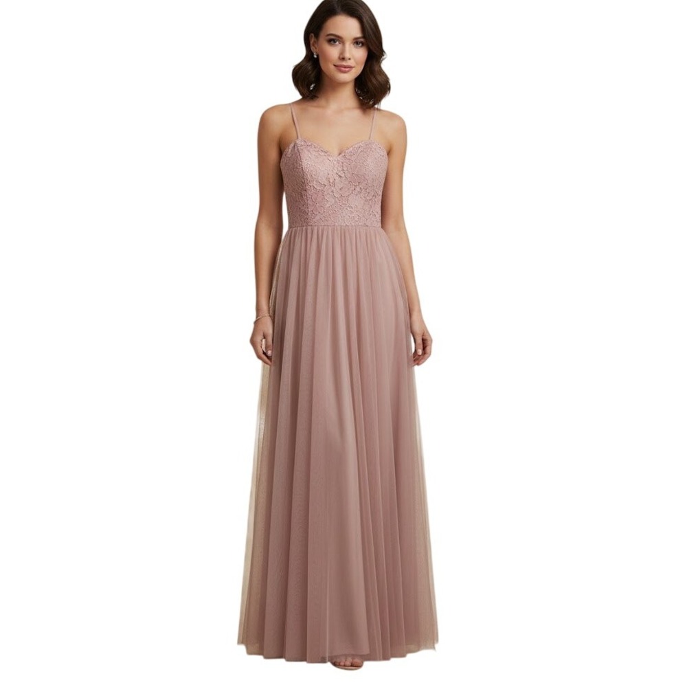 AZAZIE Dress Pink Lace Top Tulle Skirt Bridesmaid Gown‎ Versatile Straps Size C